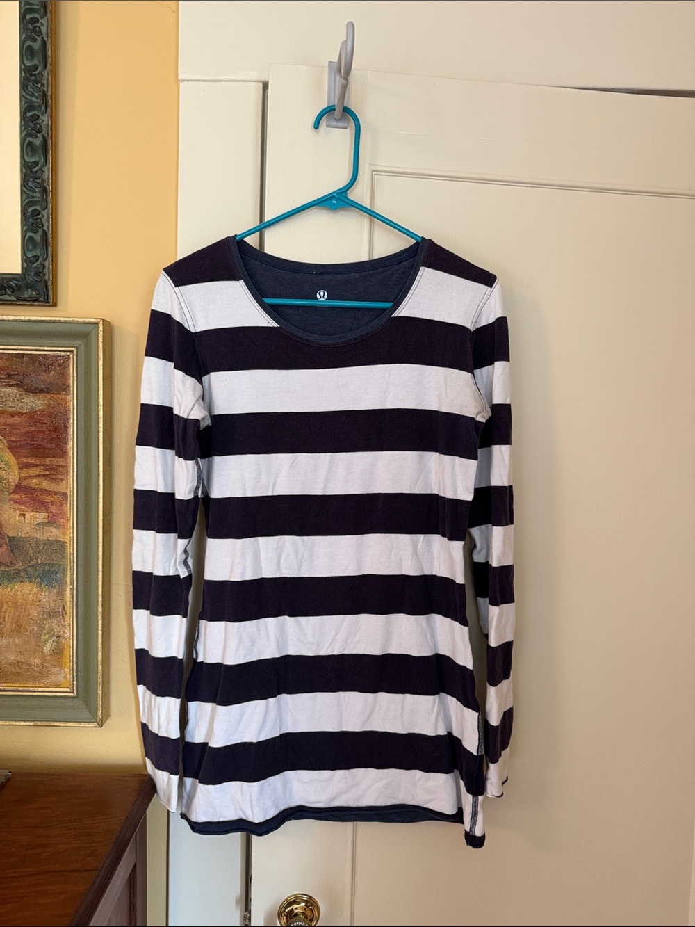 lululemon athletica Navy and White Striped Long Sleeve Tee